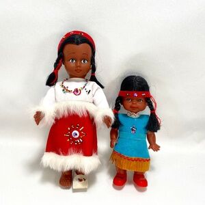 Vintage Indigenous Native American Dolls 11"-8" Plastic Beaded Clothing Sisters